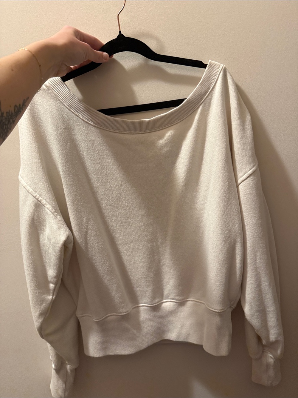 aerie Off-the-Shoulder Cream Crewneck Sweater